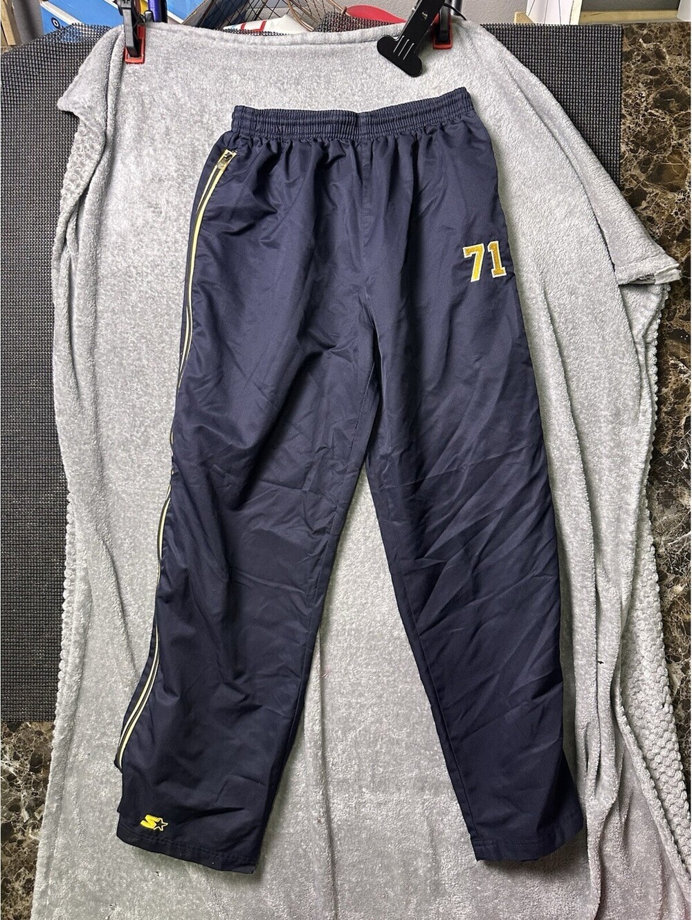 Vintage Starter Mens M Tear Away Pants Navy Gold 71 Side Zip Track Y2K